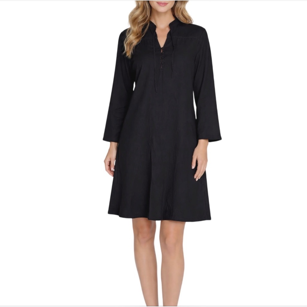 AG Adriano Goldschmied Black Cotton Button Tie Neck Dress Size Small